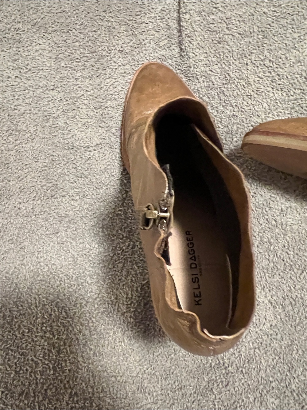 Women’s Brown Leather Ankle Booties with Stacked Heel - Picture 3 of 7